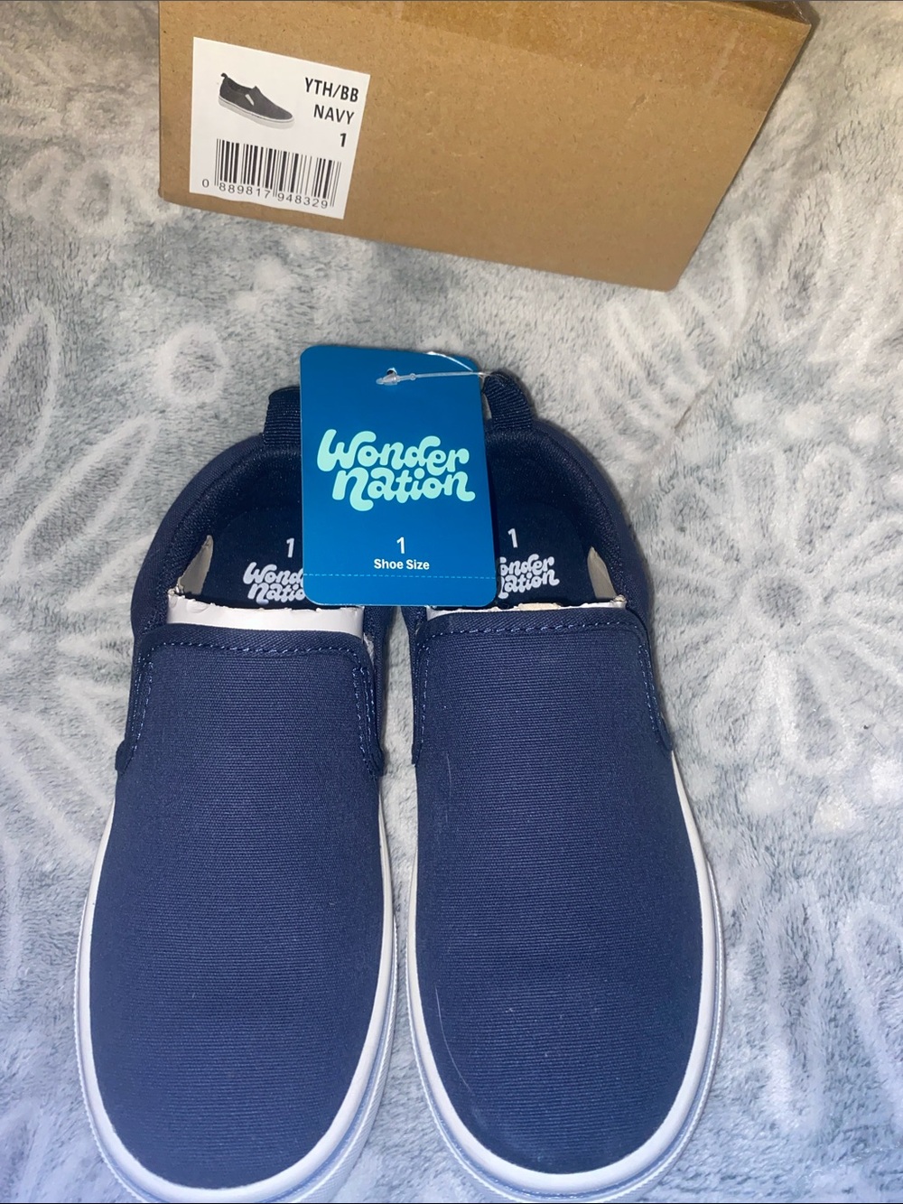 wonder nation Navy Slip-On Canvas Loafers for Boys